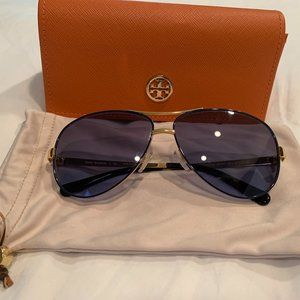 Tory Burch Aviator Blue and Gold Sunglasses